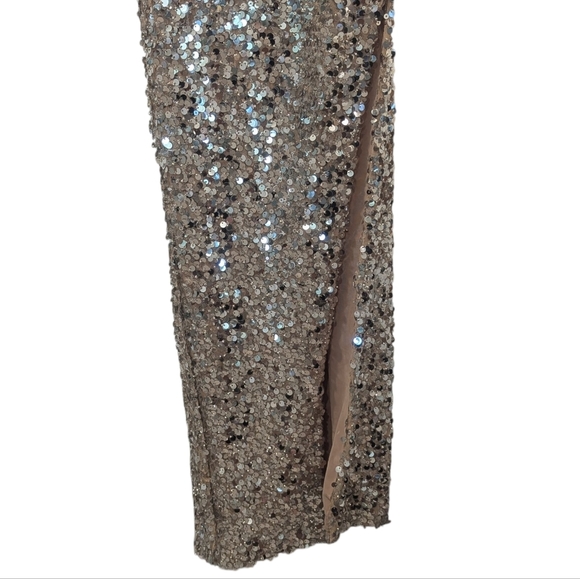 Nadine Merabi Adriana Silver Sequin One Shoulder Maxi Dress Crystal Belt Size XS - Picture 6 of 17